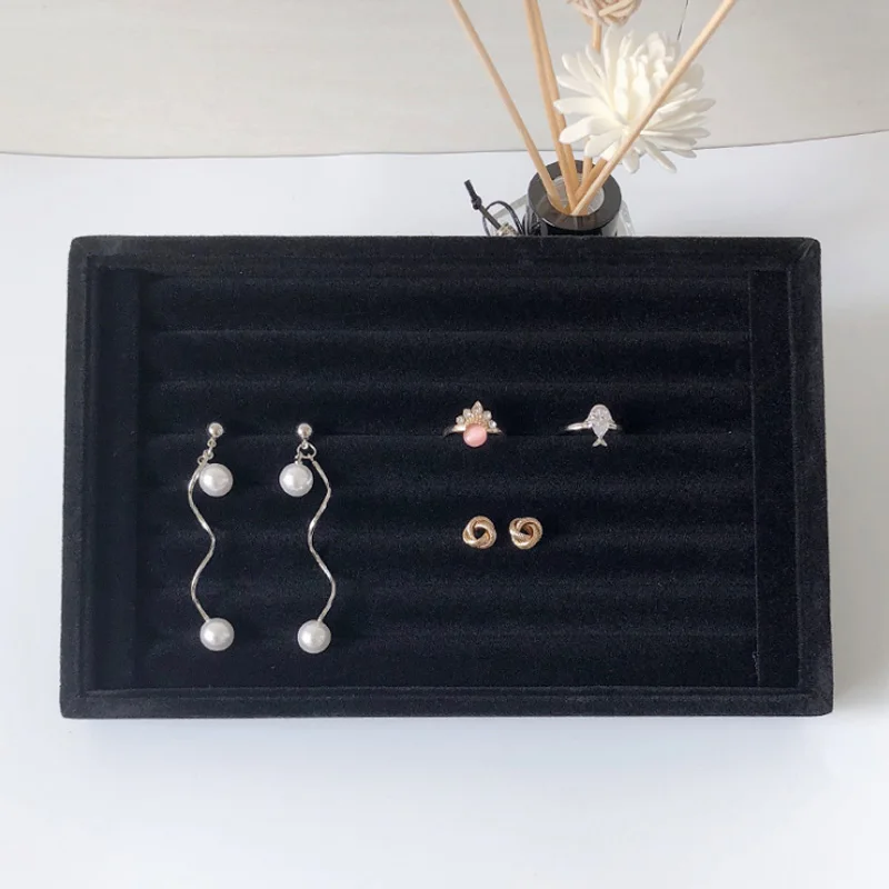 New Velvet Jewelry Flat Trays Box Earring Rings Storage Box Jewelry Case Display Convenient Charming Women Rings Trays Makeup