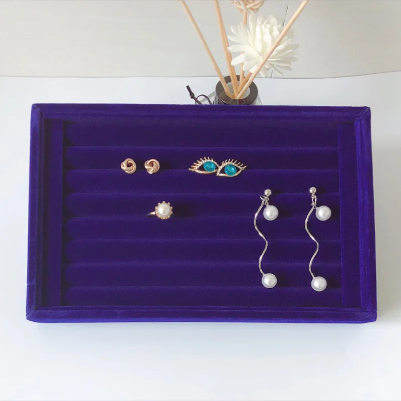 New Velvet Jewelry Flat Trays Box Earring Rings Storage Box Jewelry Case Display Convenient Charming Women Rings Trays Makeup