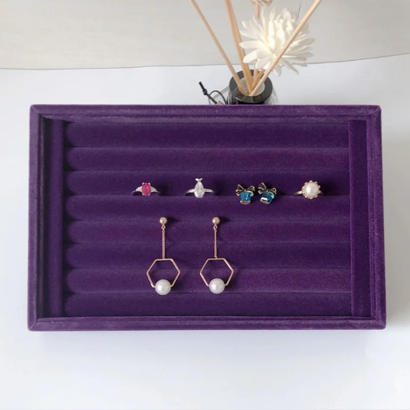 New Velvet Jewelry Flat Trays Box Earring Rings Storage Box Jewelry Case Display Convenient Charming Women Rings Trays Makeup