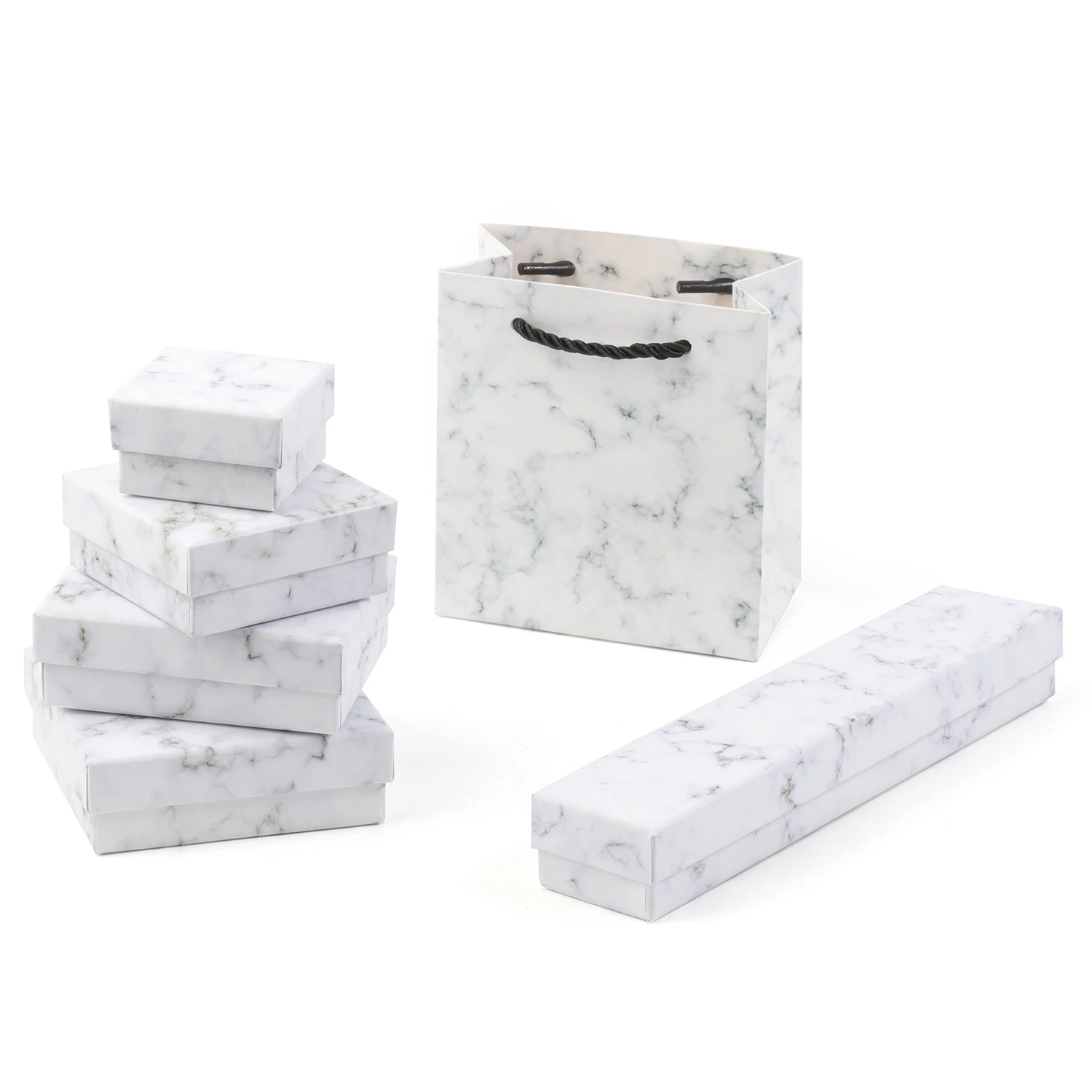 1Pcs Square White Marble Color Cardboard Jewelry Box Necklace Bracelet Earrings Ring Display Gift Box Sponge Protection