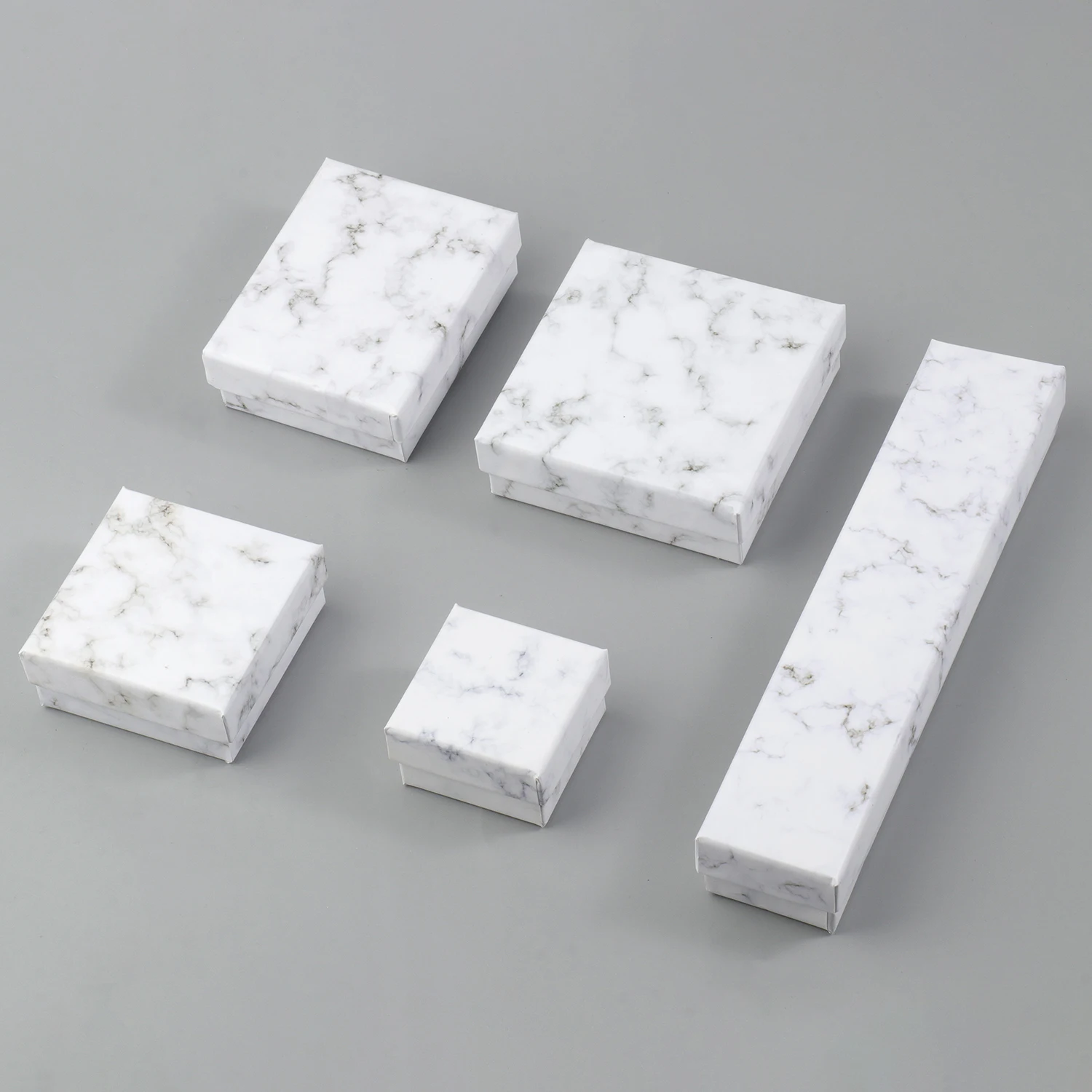 1Pcs Square White Marble Color Cardboard Jewelry Box Necklace Bracelet Earrings Ring Display Gift Box Sponge Protection
