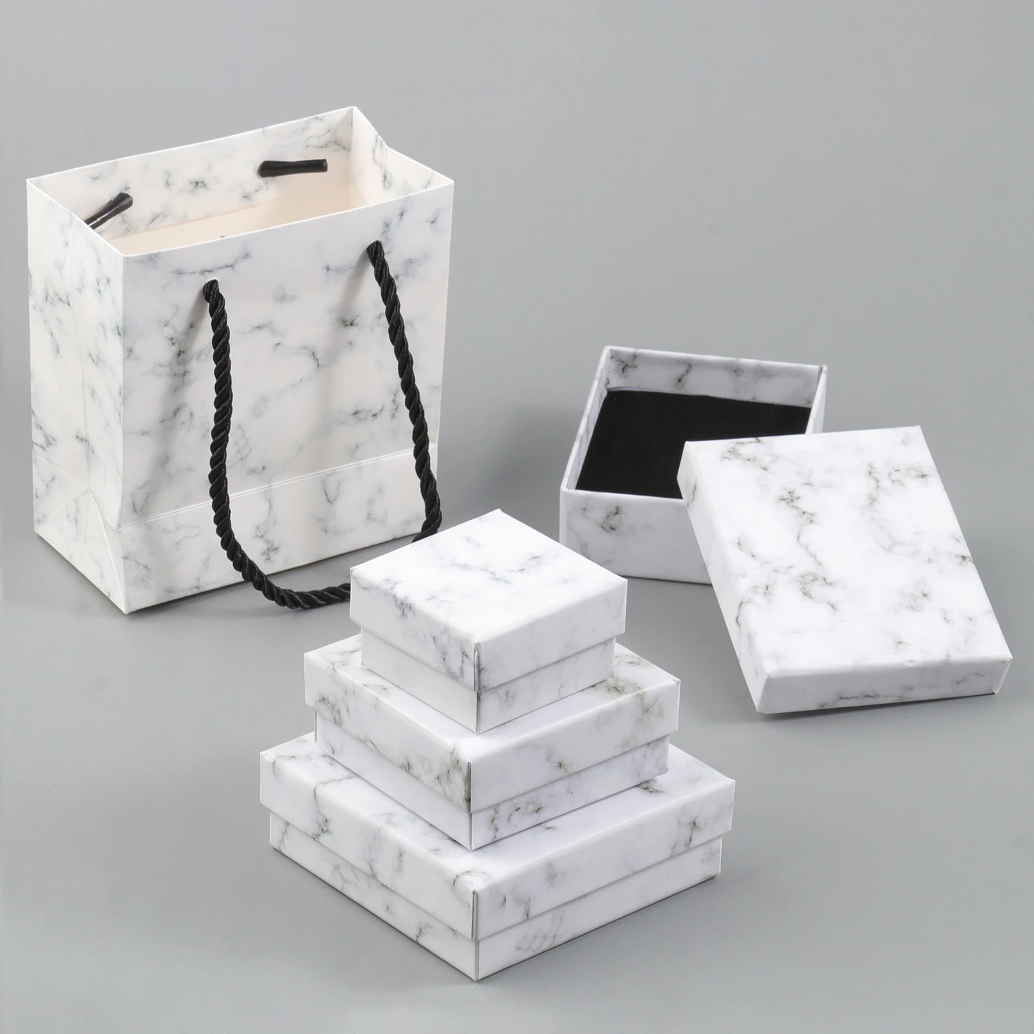 1Pcs Square White Marble Color Cardboard Jewelry Box Necklace Bracelet Earrings Ring Display Gift Box Sponge Protection
