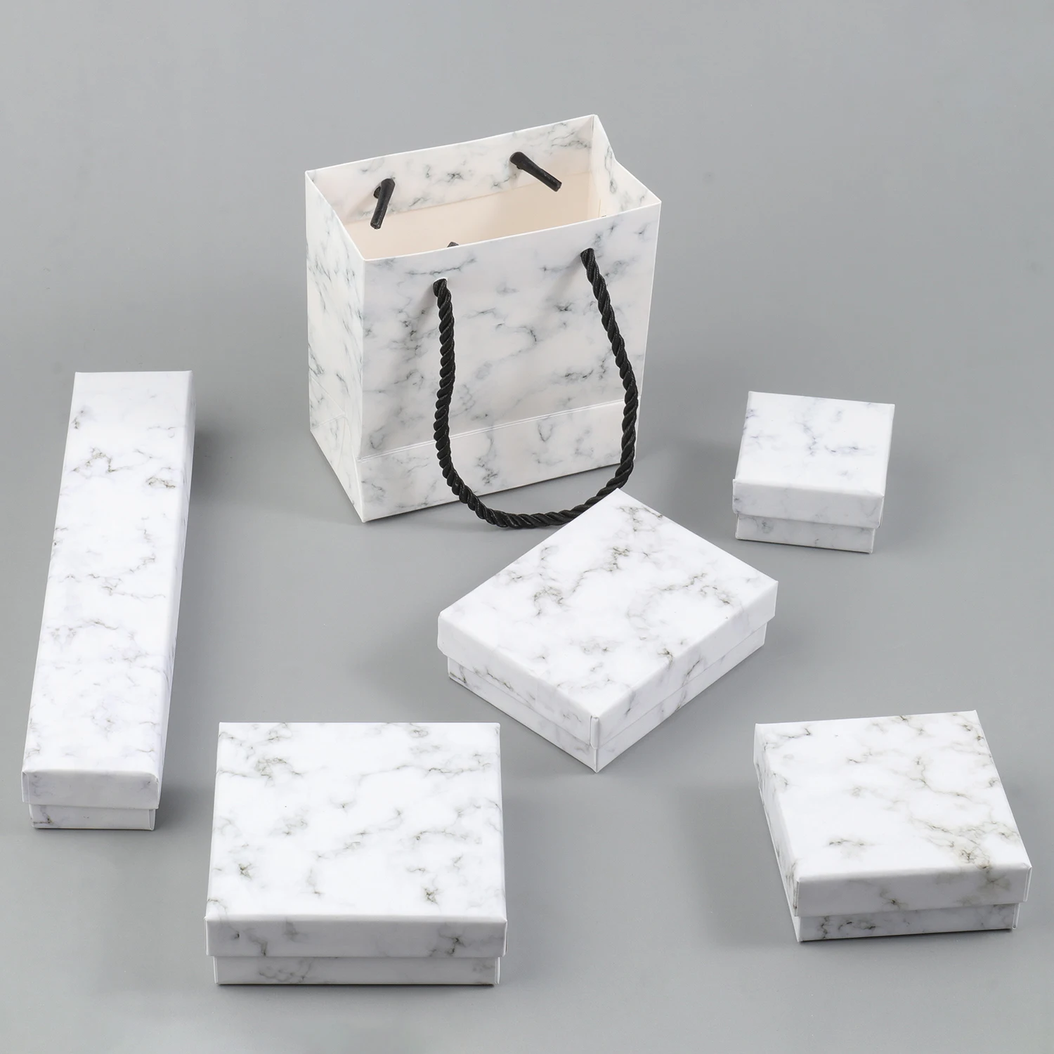 1Pcs Square White Marble Color Cardboard Jewelry Box Necklace Bracelet Earrings Ring Display Gift Box Sponge Protection