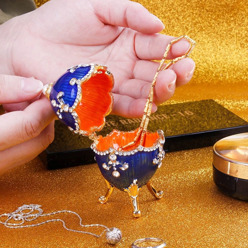 Faberge-Egg Luxury Series Hand Painted Jewelry Trinket Box Unique Gift for Easter Home Decor Collectible
