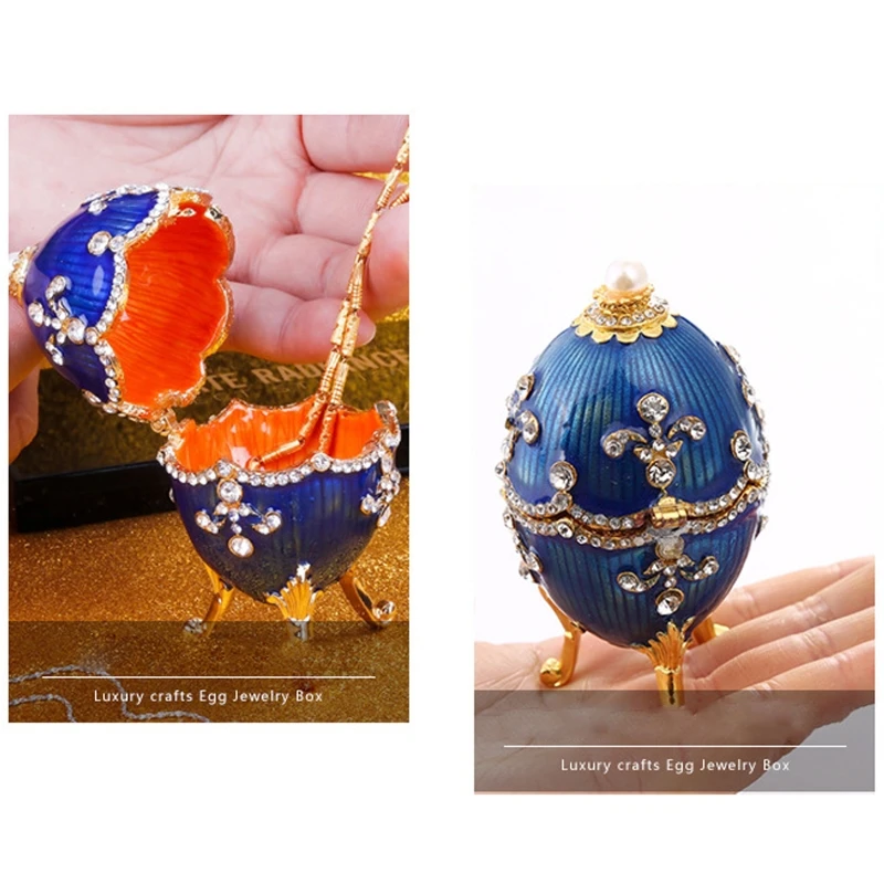 Faberge-Egg Luxury Series Hand Painted Jewelry Trinket Box Unique Gift for Easter Home Decor Collectible