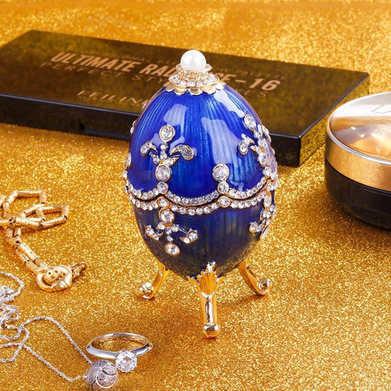 Faberge-Egg Luxury Series Hand Painted Jewelry Trinket Box Unique Gift for Easter Home Decor Collectible