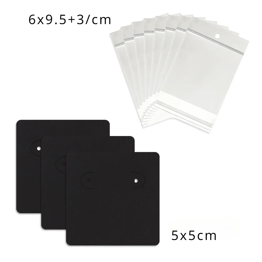 50 Pcs 5x5cm Earrings Jewelry Display Kraft Paper Cards Label With Or Without Bags Wholesale Packaging Handmade DIY Accessories