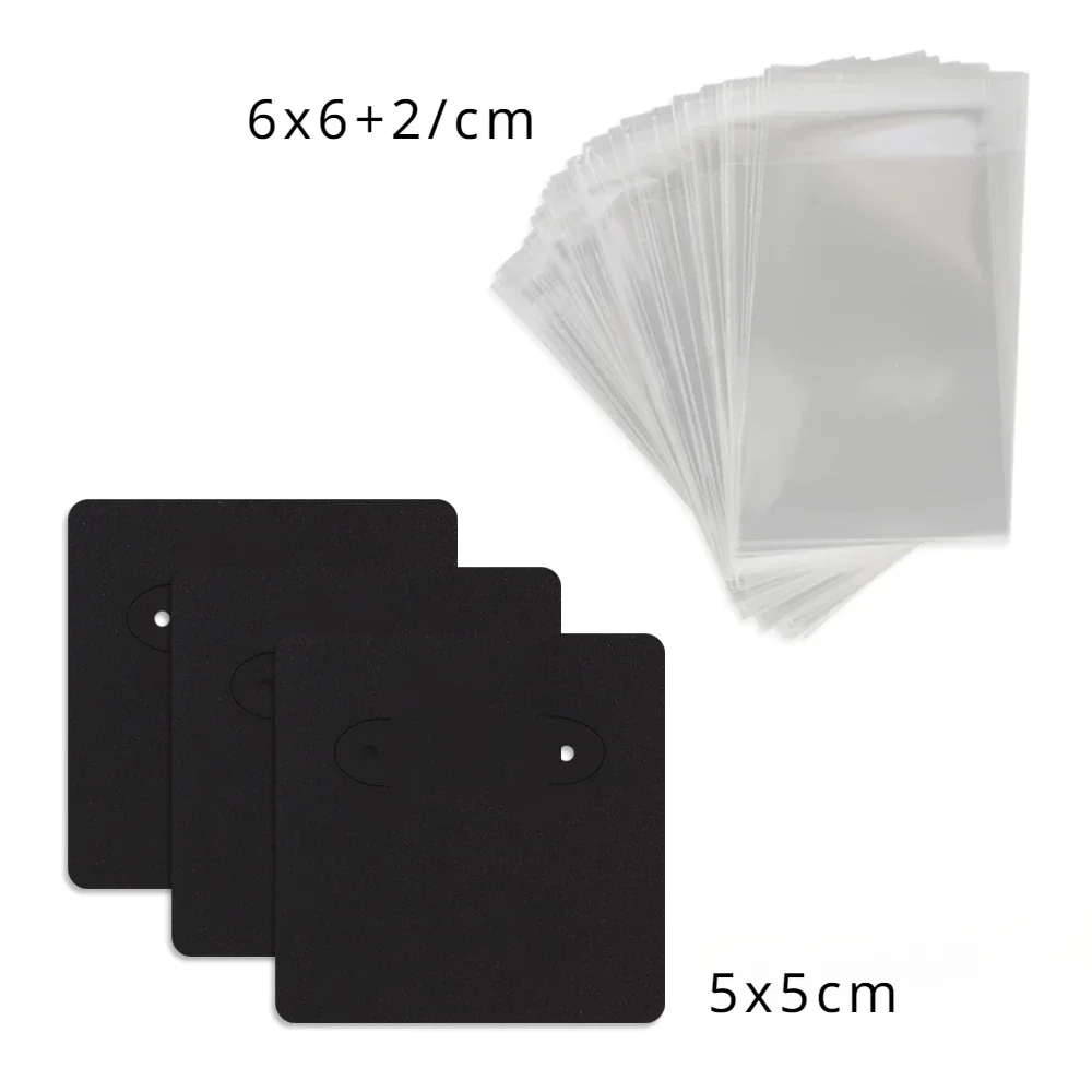50 Pcs 5x5cm Earrings Jewelry Display Kraft Paper Cards Label With Or Without Bags Wholesale Packaging Handmade DIY Accessories