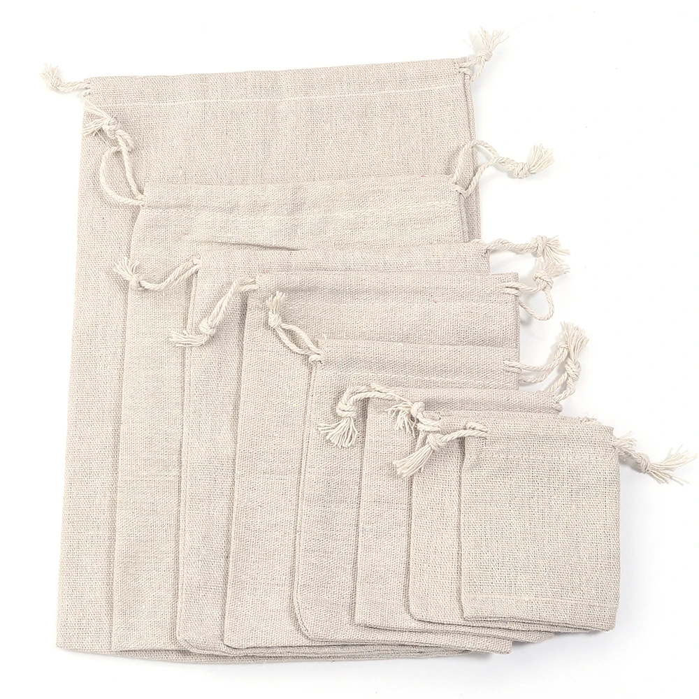 5-10pcs Linen Drawstring Bags Gift Packaging Pouches Burlap Bags For Wedding Birthday Christmas Party Jewelry Gifts Storage Bags