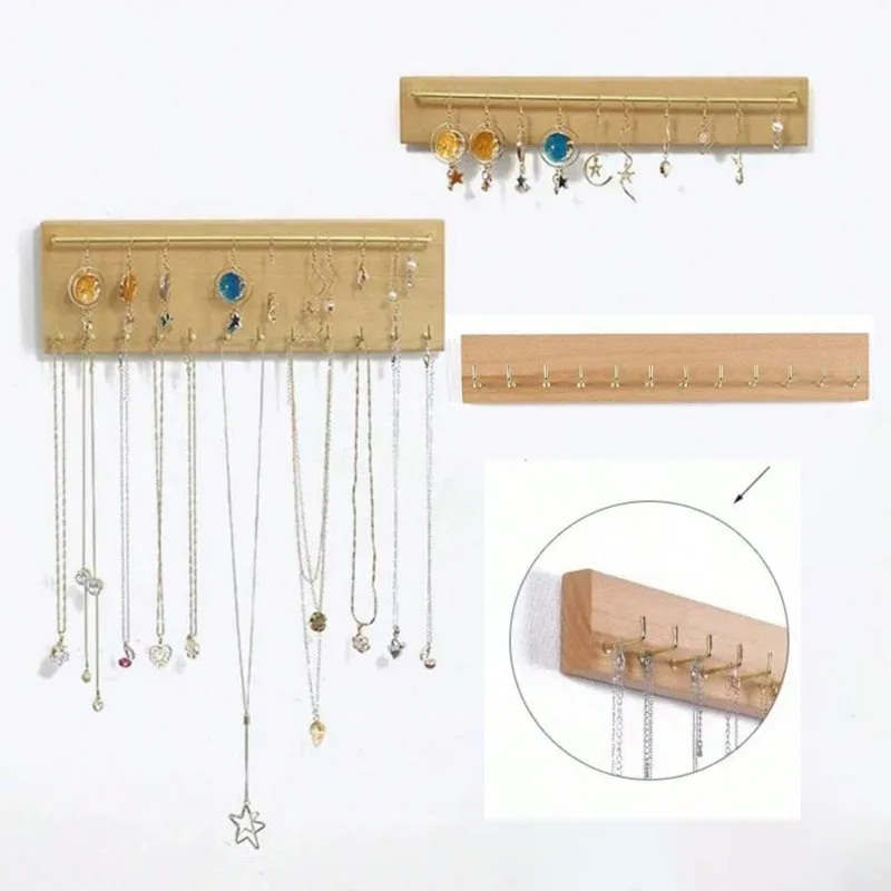 Wooden Necklace Display Stands Jewelry Display Shelf Rack Bracelet Holder Jewellery Hanging Props Earring Case Wall Sticker