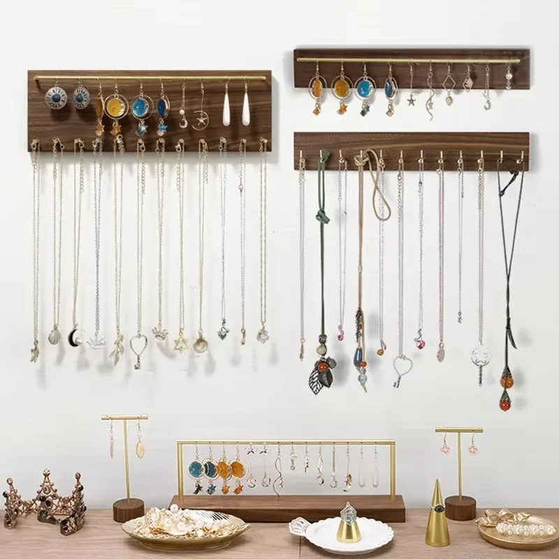 Wooden Necklace Display Stands Jewelry Display Shelf Rack Bracelet Holder Jewellery Hanging Props Earring Case Wall Sticker