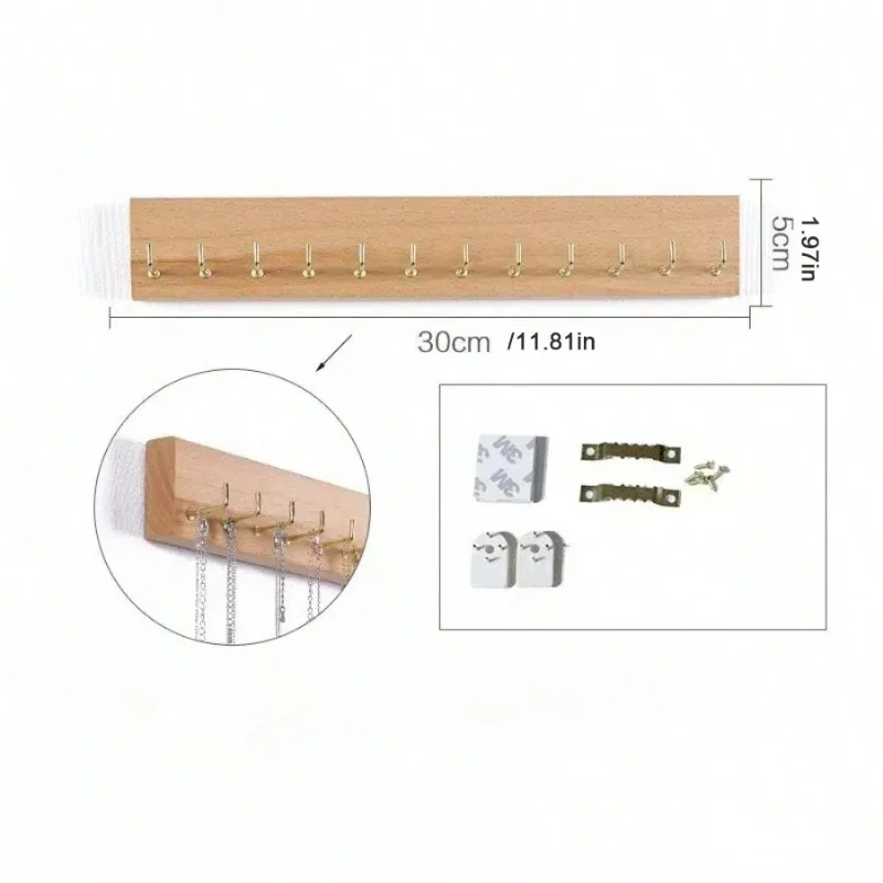 Wooden Necklace Display Stands Jewelry Display Shelf Rack Bracelet Holder Jewellery Hanging Props Earring Case Wall Sticker