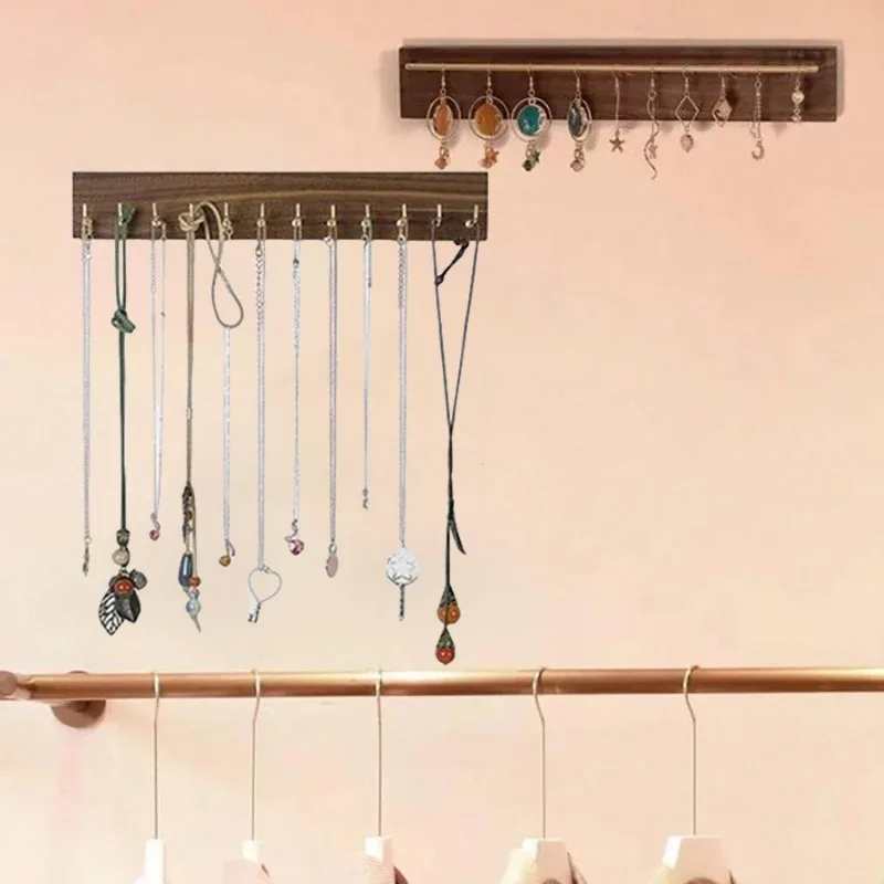 Wooden Necklace Display Stands Jewelry Display Shelf Rack Bracelet Holder Jewellery Hanging Props Earring Case Wall Sticker