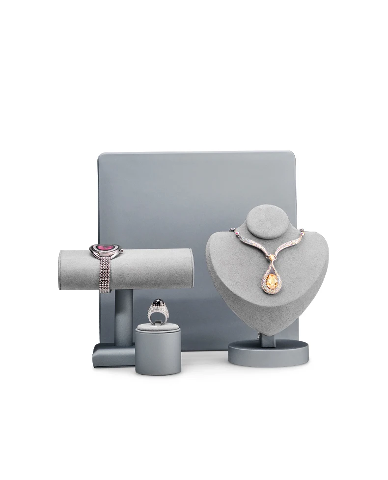 Oirlv Jewelry Stand Display For Business Grey Leather Earring Jewelry Display Stand Necklace Bracelet Watch Jewelry Holder Stand