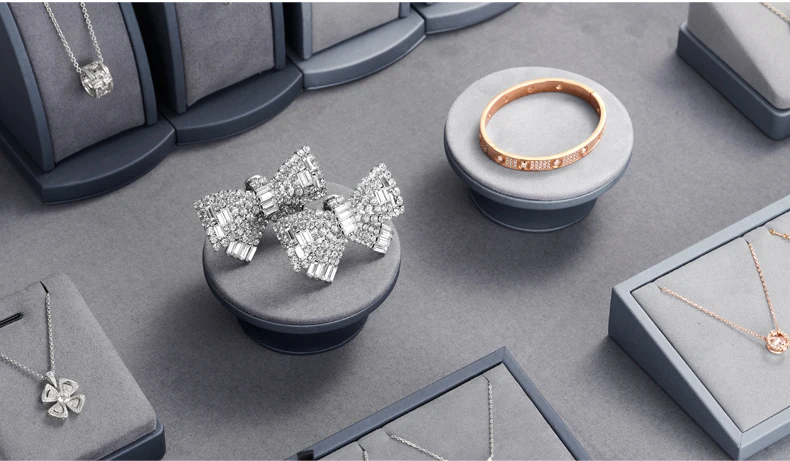 Oirlv Jewelry Stand Display For Business Grey Leather Earring Jewelry Display Stand Necklace Bracelet Watch Jewelry Holder Stand