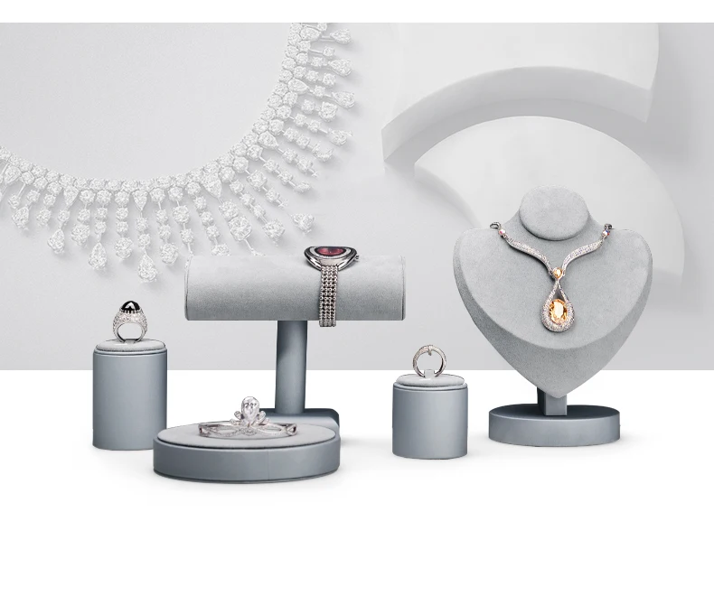 Oirlv Jewelry Stand Display For Business Grey Leather Earring Jewelry Display Stand Necklace Bracelet Watch Jewelry Holder Stand