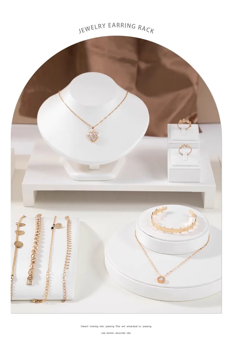 White Leather Pendant Necklace Chain Jewellery Display Bust Mannequin Stand Holder Rack Bracelet Earrings Ring Counter Organizer