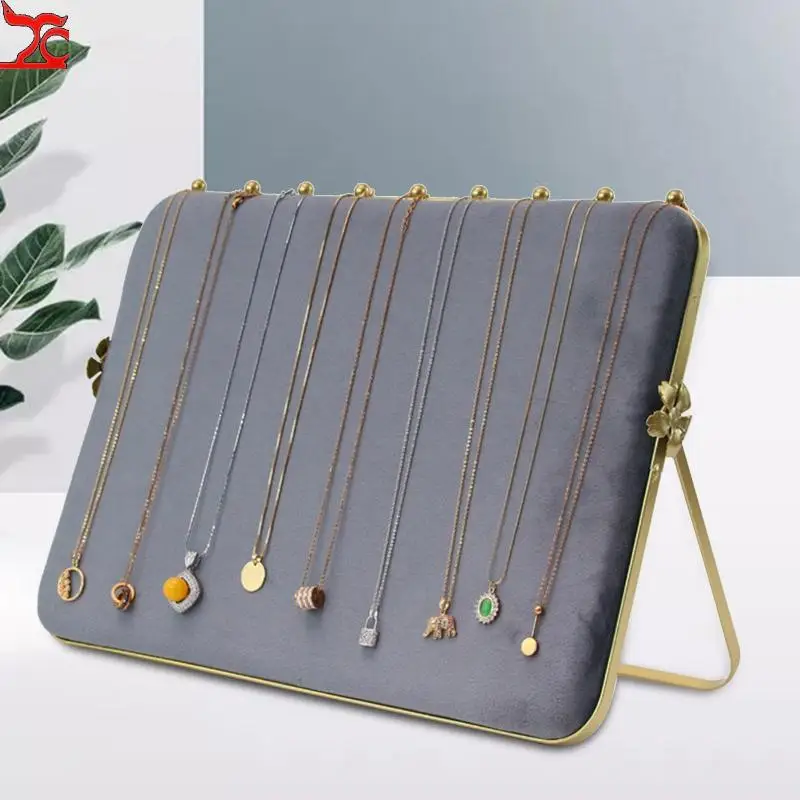 Gray Velvet Jewelry Display Rack Earrings Necklace Small Ornaments Storage Tray Ab Double-Sided Series Hanging Rack Window Props