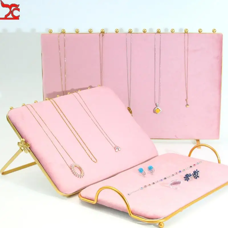 Gray Velvet Jewelry Display Rack Earrings Necklace Small Ornaments Storage Tray Ab Double-Sided Series Hanging Rack Window Props