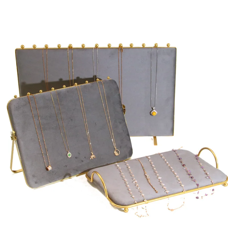 Gray Velvet Jewelry Display Rack Earrings Necklace Small Ornaments Storage Tray Ab Double-Sided Series Hanging Rack Window Props