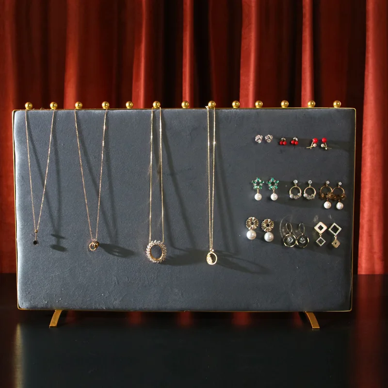 Gray Velvet Jewelry Display Rack Earrings Necklace Small Ornaments Storage Tray Ab Double-Sided Series Hanging Rack Window Props