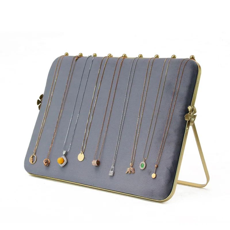 Gray Velvet Jewelry Display Rack Earrings Necklace Small Ornaments Storage Tray Ab Double-Sided Series Hanging Rack Window Props