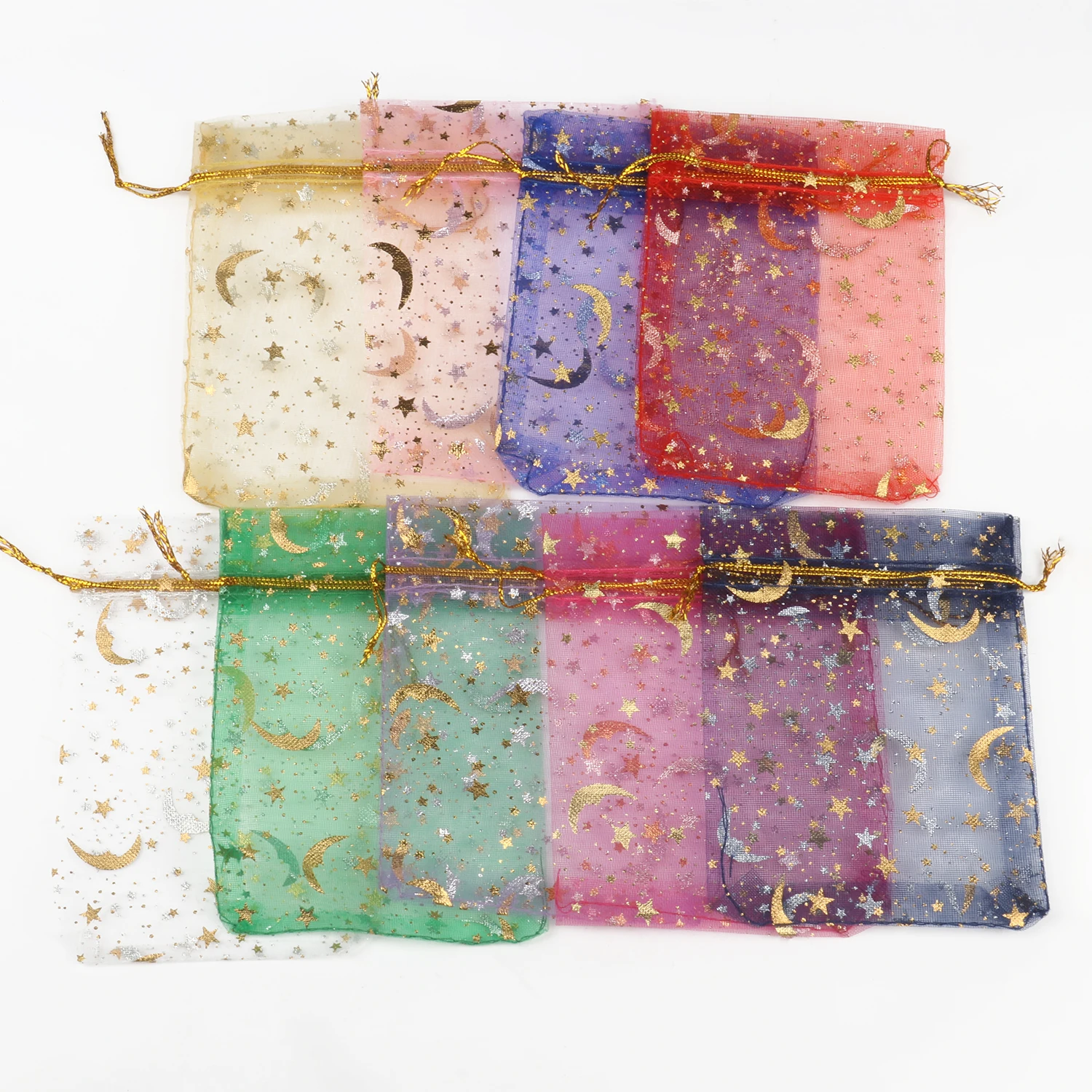 50pcs/lot 7x9cm 9x12cm Heart Star Organza Jewelry Packaging Pouches Bags Christmas Drawstring Bag For Wedding Gift Jewelry Pouch