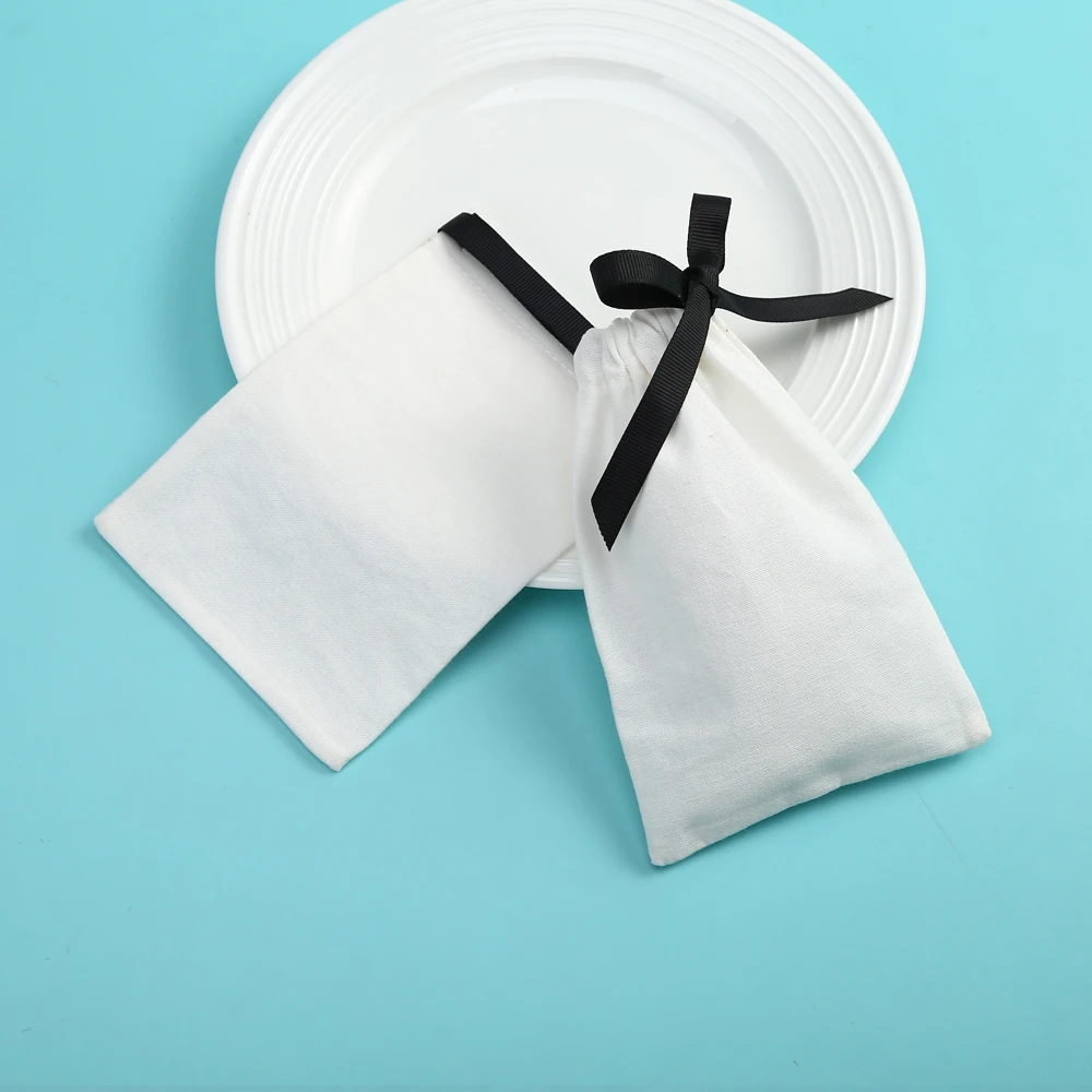 100pcs White Jewelry Cotton Bags with Ribbon Handmade Drawstring Bags Birthday Wedding Birthday Newborn Sack Gift Packing Pouch