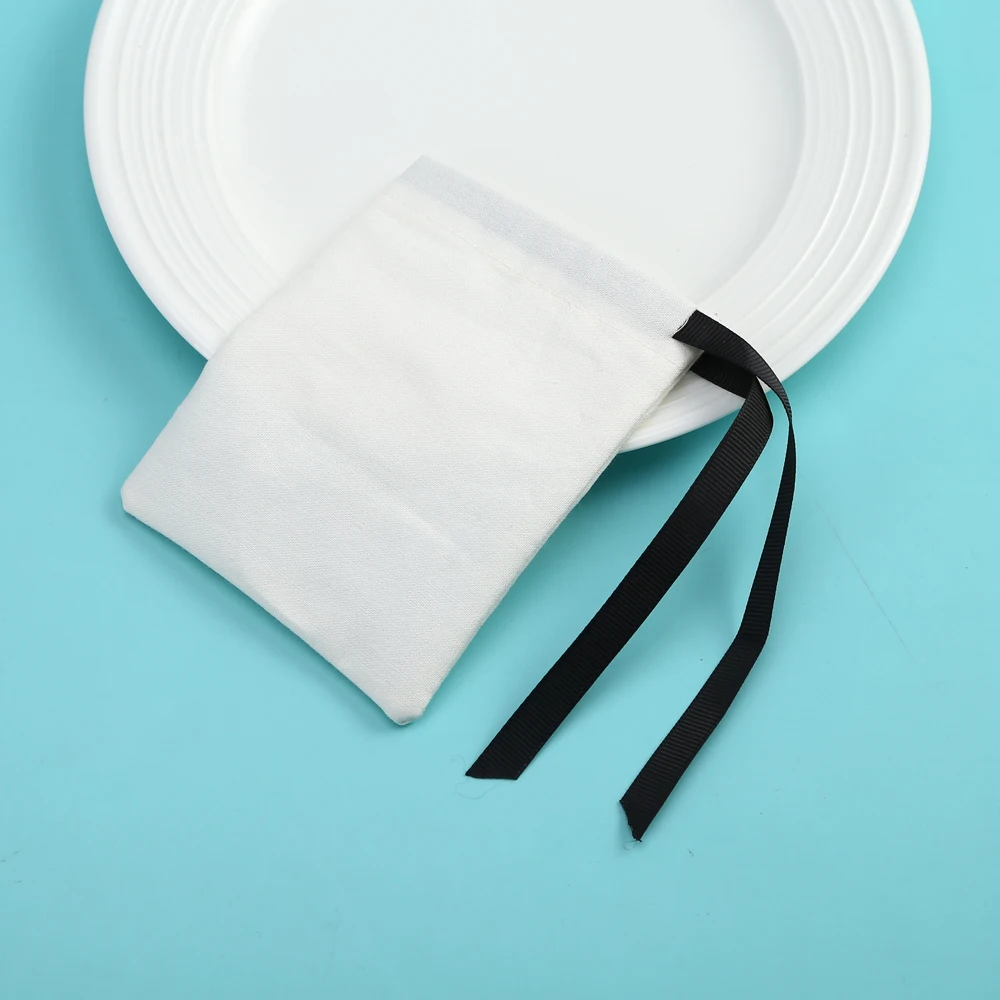100pcs White Jewelry Cotton Bags with Ribbon Handmade Drawstring Bags Birthday Wedding Birthday Newborn Sack Gift Packing Pouch