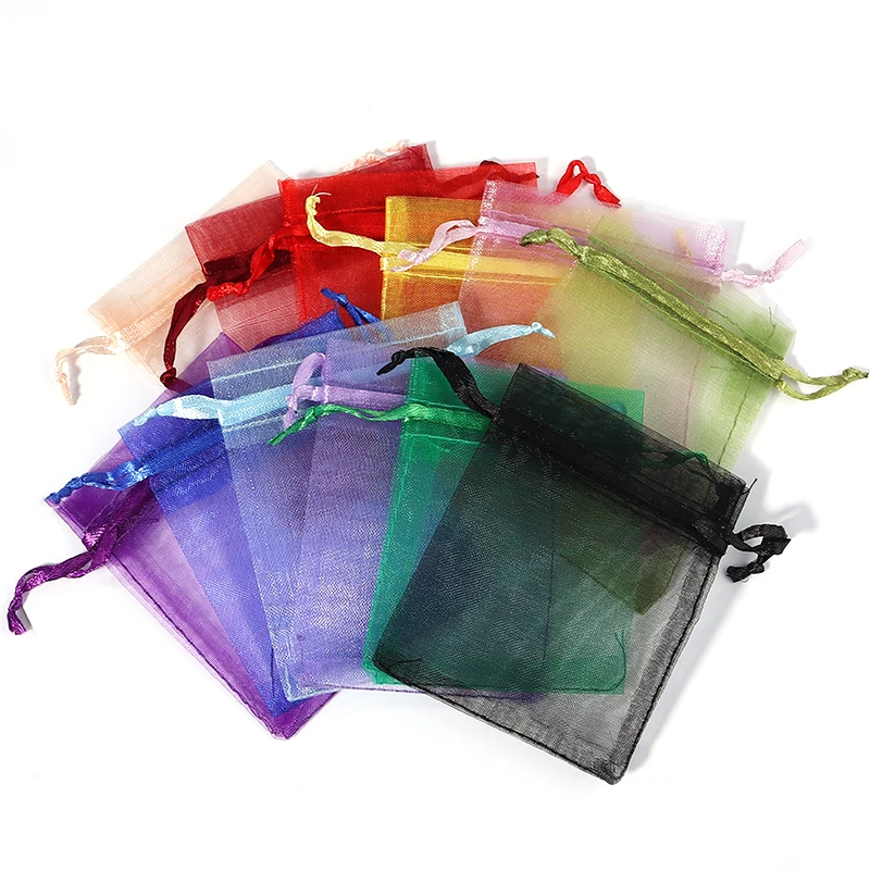 10Pcs/lot Color Organza Bags Transparent Jewelry Bag Party Wedding Gift Drawable Bags Candy Jewelry Storage Packaging Bag