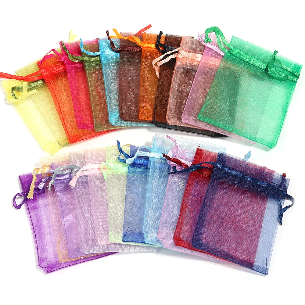 10Pcs/lot Color Organza Bags Transparent Jewelry Bag Party Wedding Gift Drawable Bags Candy Jewelry Storage Packaging Bag