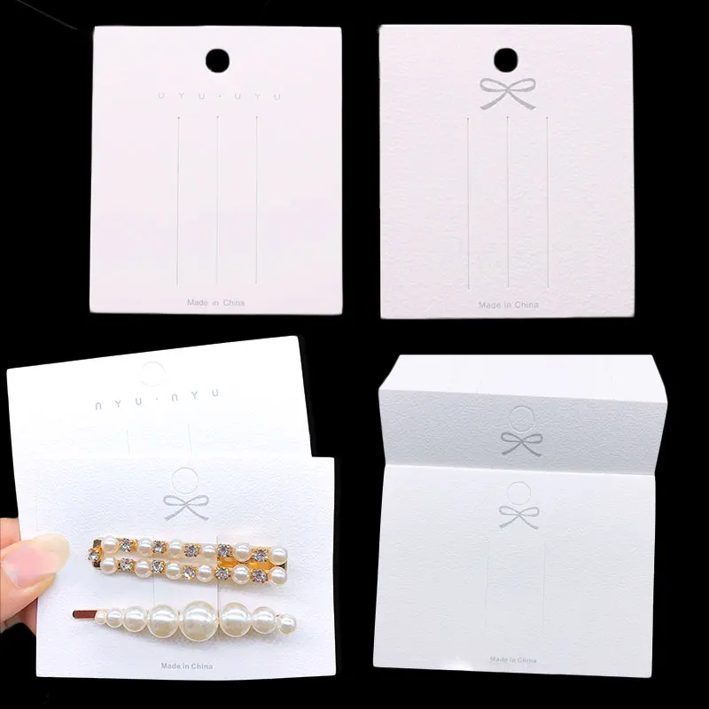 50pcs White Packing Paper Cards Hairclips Hairpin Display Card for DIY Girls Hair Jewelry Display Packaging Card Retail Tag