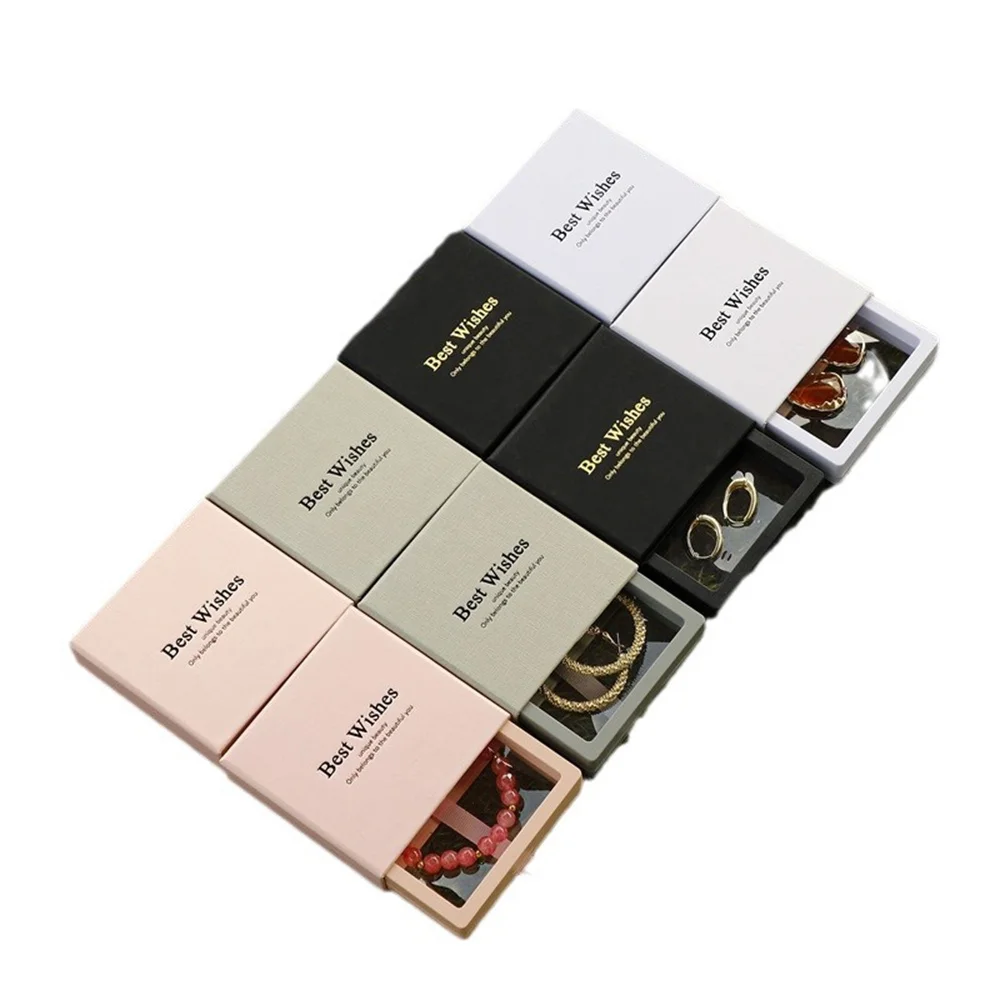 PE Film Jewelry Storage Box Travel Earrings Ring Bracelet Organizer Gift Box Paper Drawer Anti-oxidation Jewelry Packaging Box