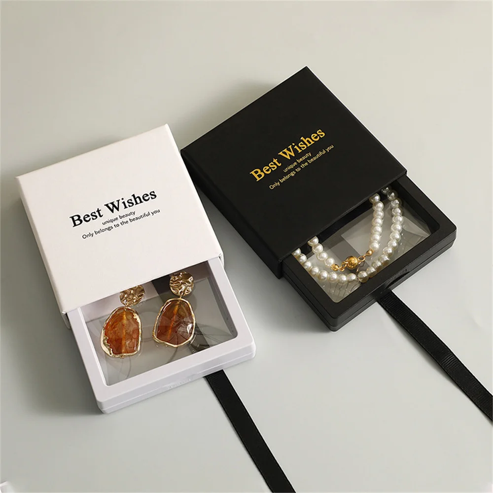 PE Film Jewelry Storage Box Travel Earrings Ring Bracelet Organizer Gift Box Paper Drawer Anti-oxidation Jewelry Packaging Box