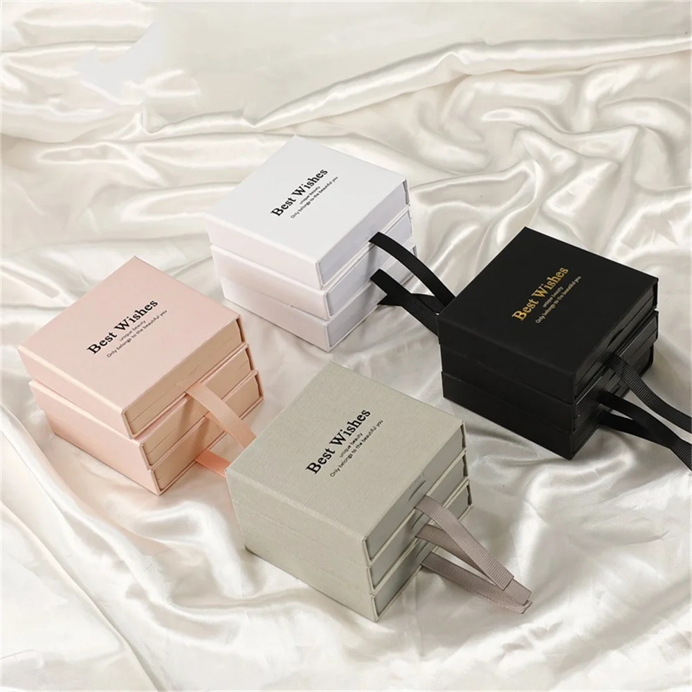 PE Film Jewelry Storage Box Travel Earrings Ring Bracelet Organizer Gift Box Paper Drawer Anti-oxidation Jewelry Packaging Box