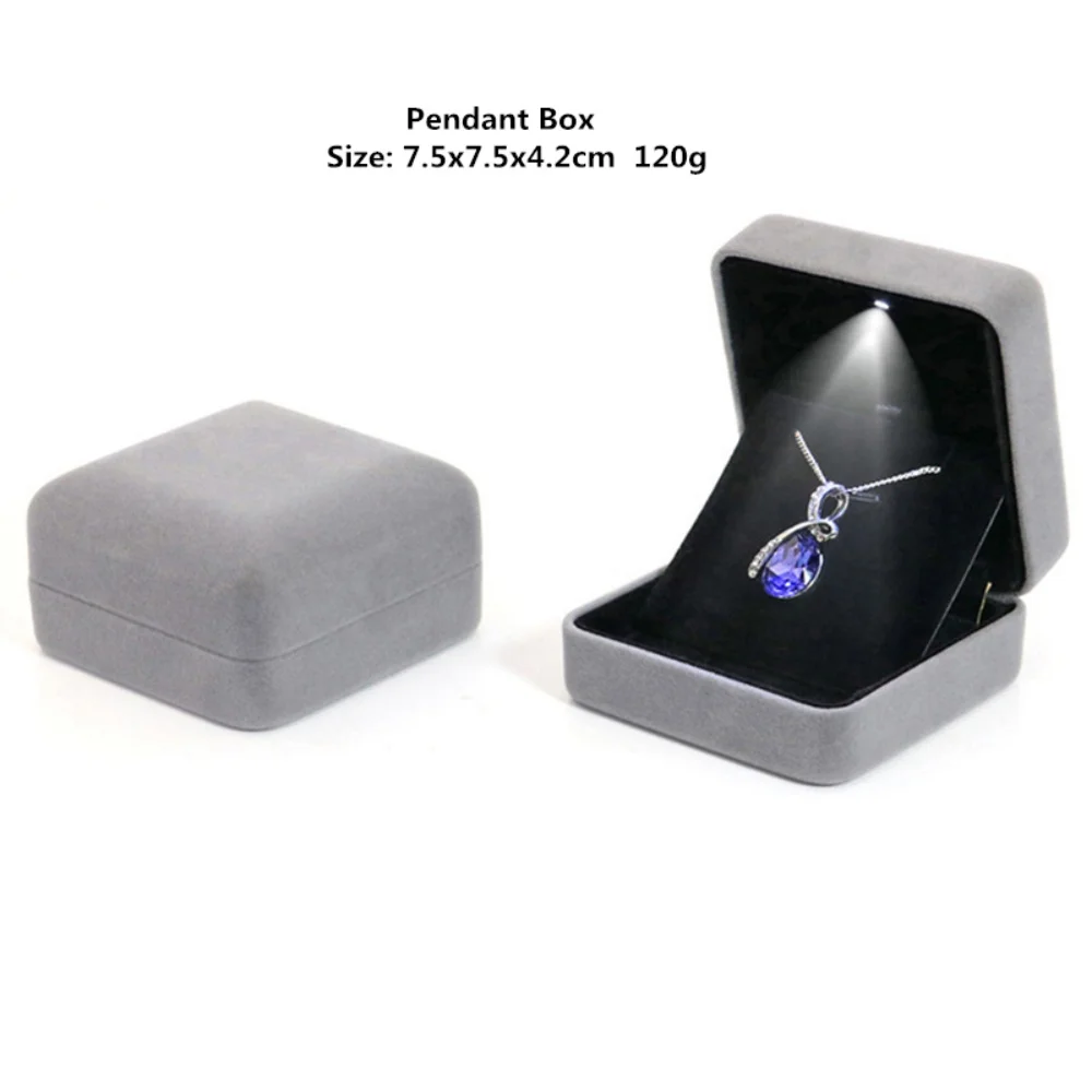 Velvet LED Jewellery Box Wedding Ring Pendant Earring Jewelry Display Packaging Cases Free Custom Logo Jewellery Gift Box