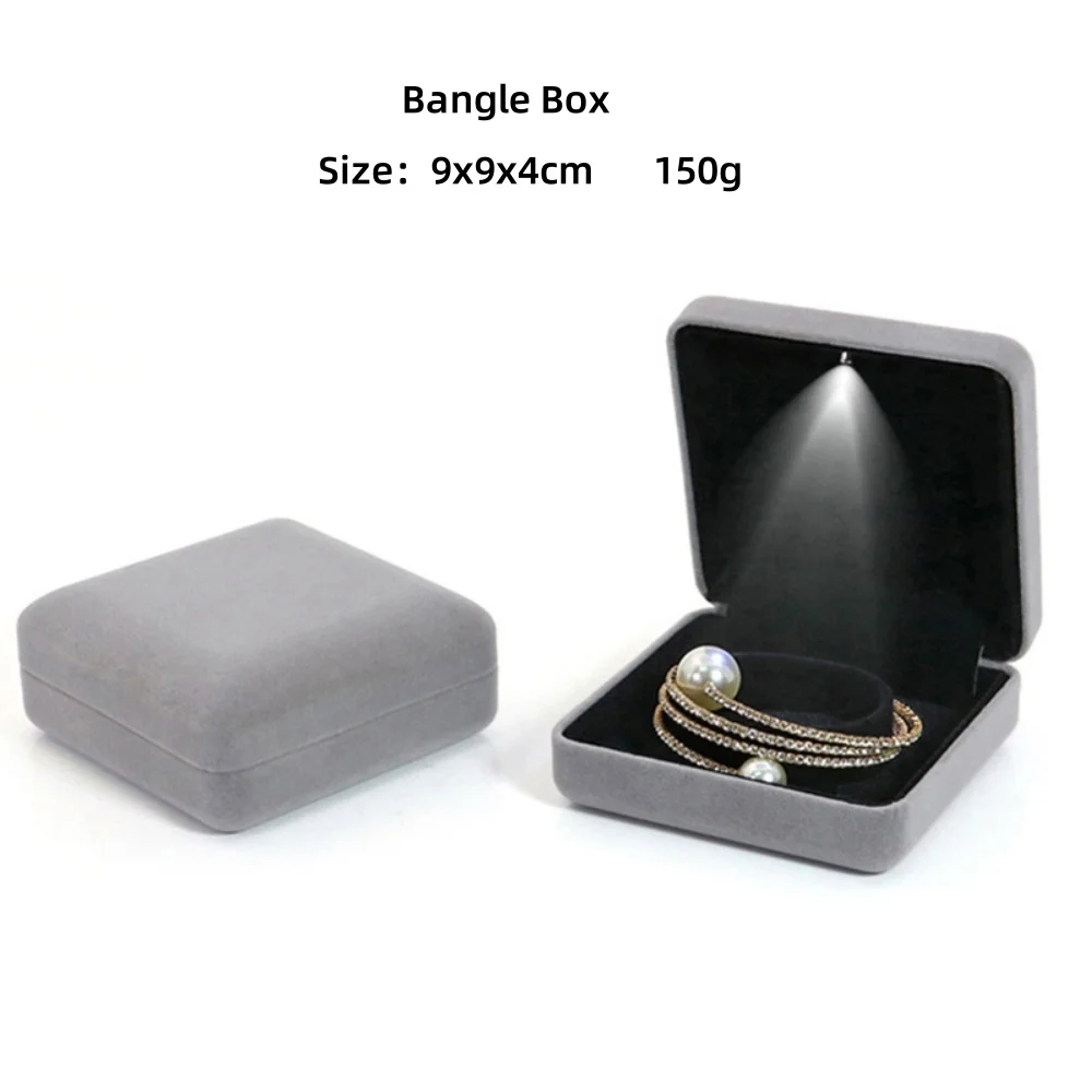Velvet LED Jewellery Box Wedding Ring Pendant Earring Jewelry Display Packaging Cases Free Custom Logo Jewellery Gift Box