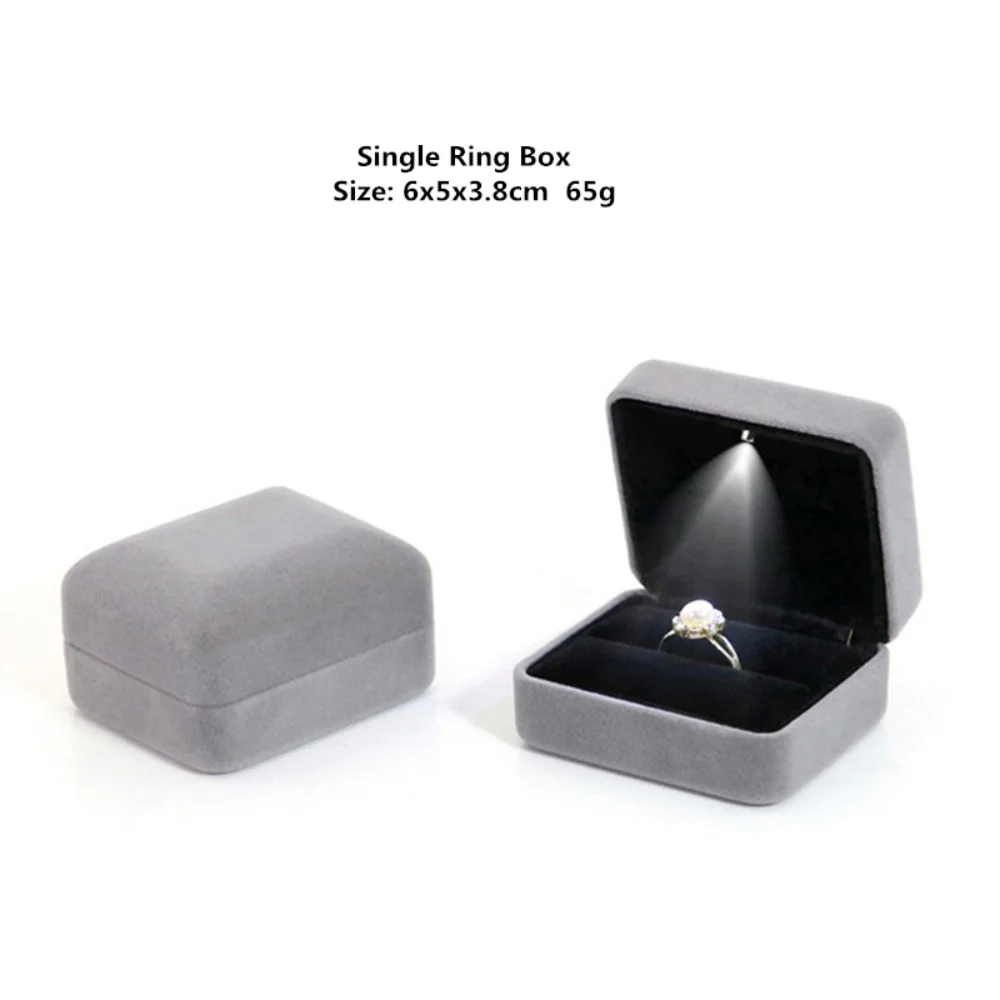 Velvet LED Jewellery Box Wedding Ring Pendant Earring Jewelry Display Packaging Cases Free Custom Logo Jewellery Gift Box