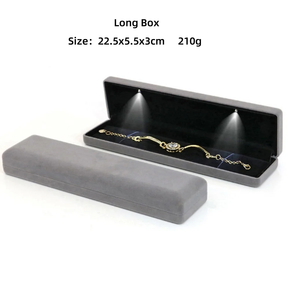 Velvet LED Jewellery Box Wedding Ring Pendant Earring Jewelry Display Packaging Cases Free Custom Logo Jewellery Gift Box