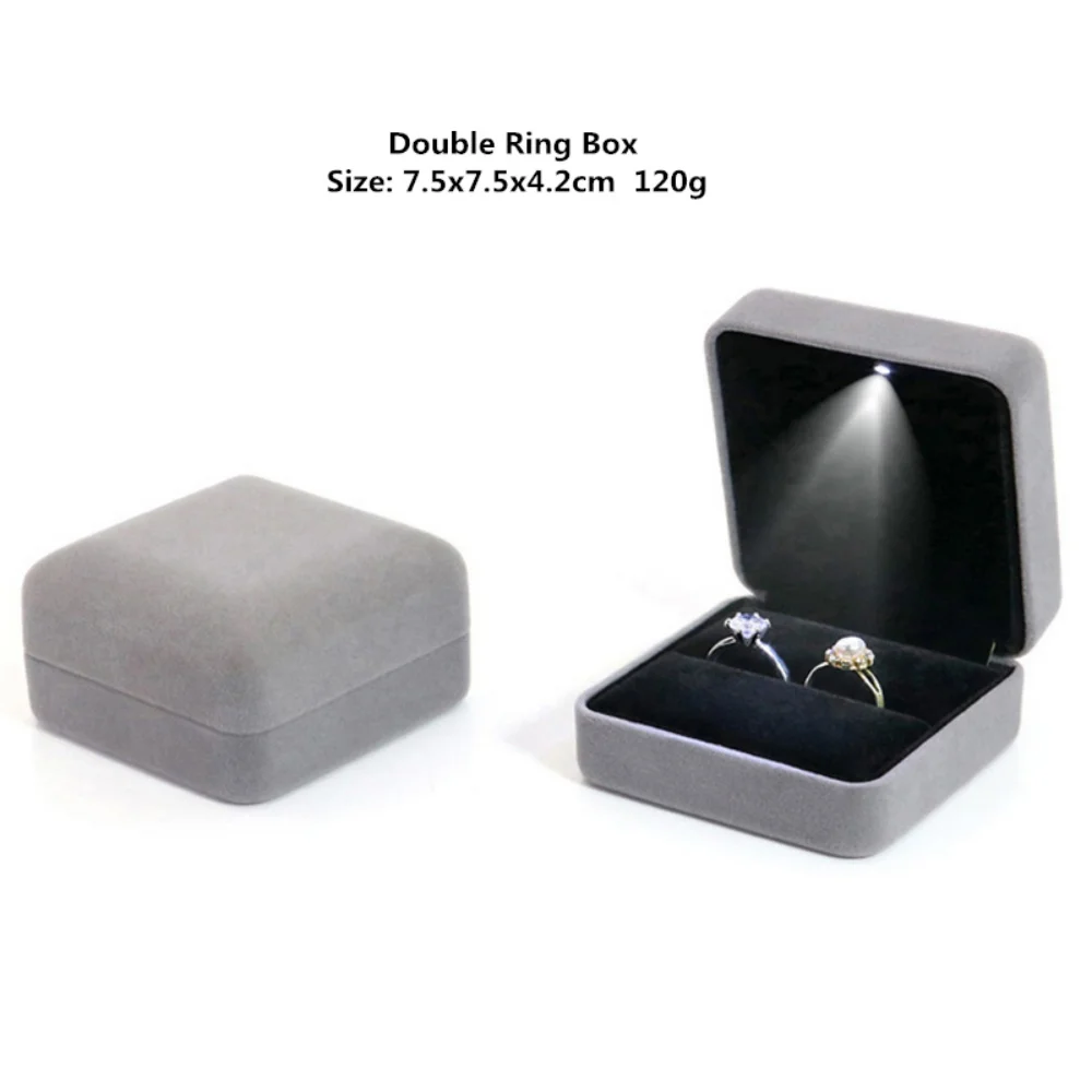 Velvet LED Jewellery Box Wedding Ring Pendant Earring Jewelry Display Packaging Cases Free Custom Logo Jewellery Gift Box
