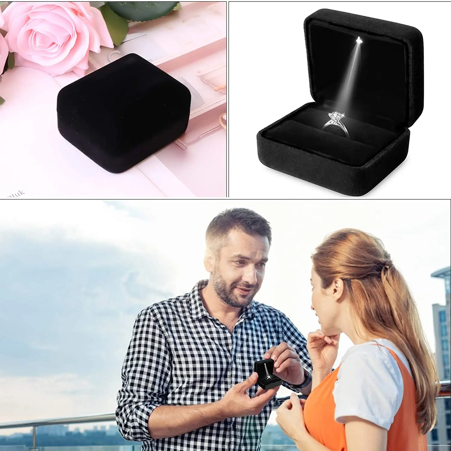 GENENIC LED Jewelry Ring Box Luxury Velvet Earrings Organizer Box for Proposal Engagement Wedding Ring Box Luminous Gift Box