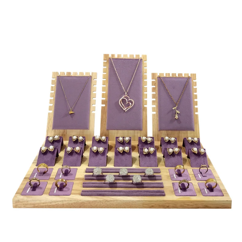 Set Jewelry Display Tray for Exhibitor Necklace Earring Rings Organizer Props Beautiful Pink Fabric Jewelry Showcase Frame