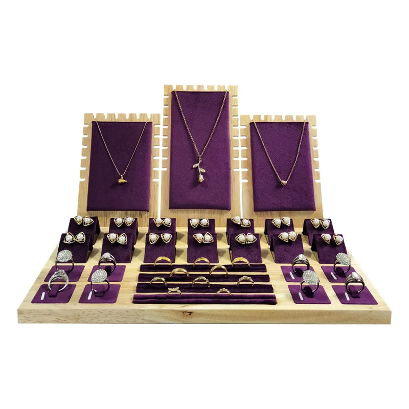 Set Jewelry Display Tray for Exhibitor Necklace Earring Rings Organizer Props Beautiful Pink Fabric Jewelry Showcase Frame