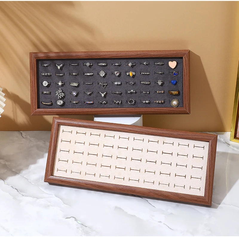 Velvet Walnut Jewelry Tray Light Luxury Ring Earrings Necklace Pearl Chain Bracelet Tray Jewelry Display Props