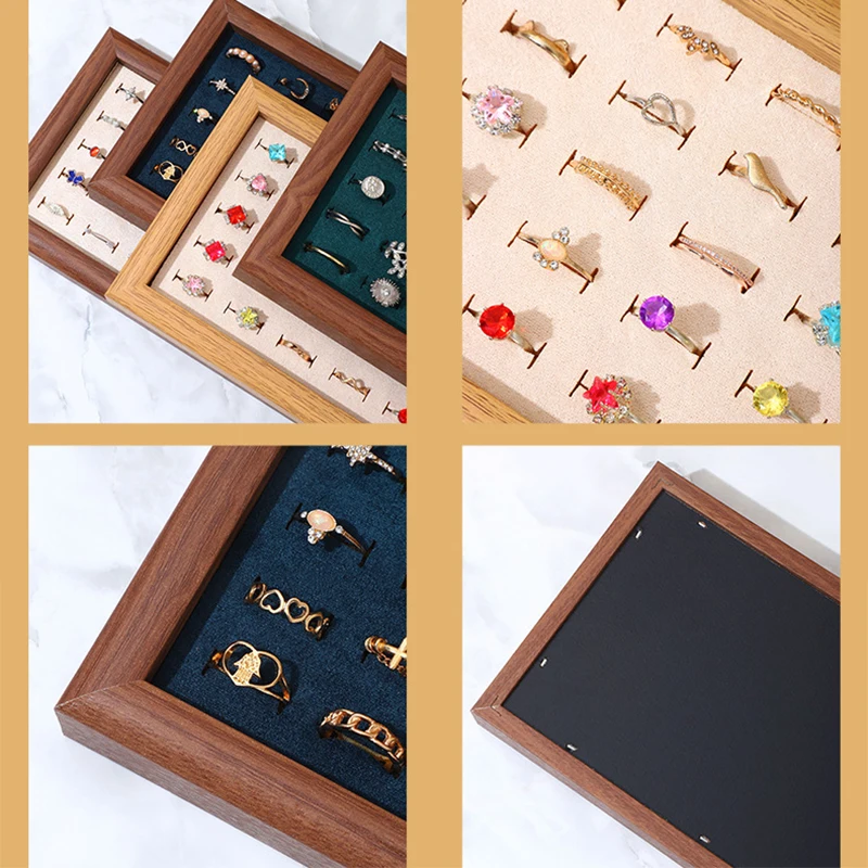Velvet Walnut Jewelry Tray Light Luxury Ring Earrings Necklace Pearl Chain Bracelet Tray Jewelry Display Props