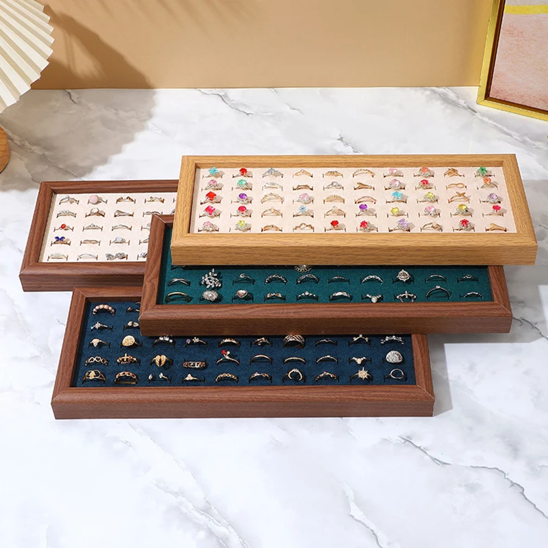 Velvet Walnut Jewelry Tray Light Luxury Ring Earrings Necklace Pearl Chain Bracelet Tray Jewelry Display Props