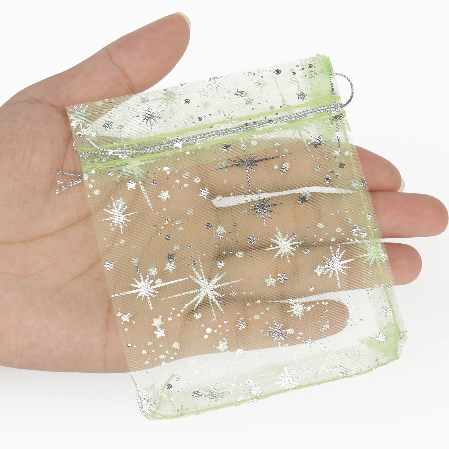 10x12cm Gift Organza Bags Silver Color Star Drawable Wedding Party Decoration Gift Bags Display Packaging Jewelry Pouches 50pcs