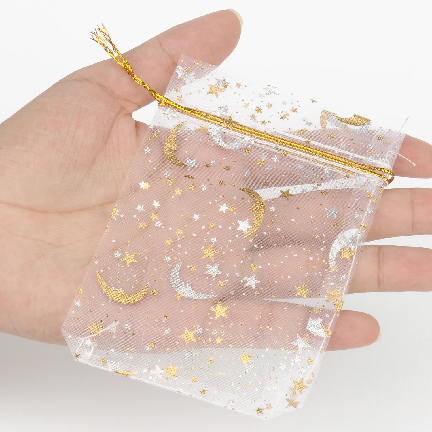10x12cm Gift Organza Bags Silver Color Star Drawable Wedding Party Decoration Gift Bags Display Packaging Jewelry Pouches 50pcs