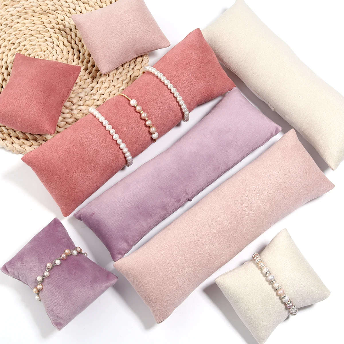 1 Set Gold Velvet Pearl Bracelet Watch Display Pillows Case Bangle Anklet Photography Prop Show Holder Jewelry Counter Organizer