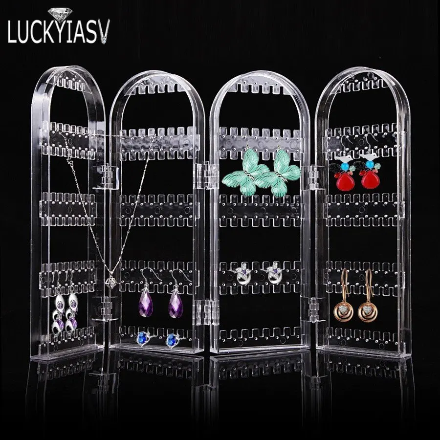 60 to 360 holes Plastic Earrings Studs Display Rack Folding Screen Earring Jewelry Display Stand Holder Storage For Stud